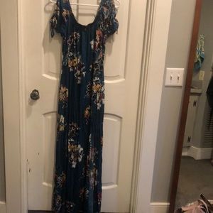 Band of Gypsies teal floral maxi off shoulder maxi